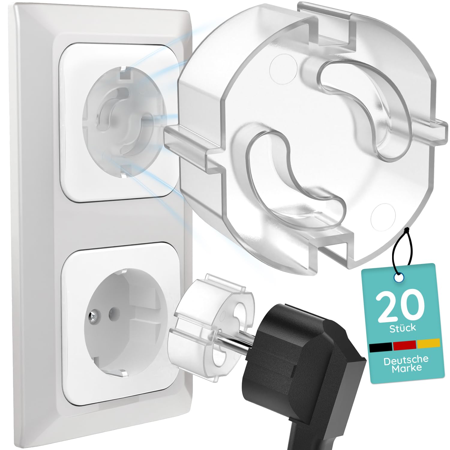 Homery Child Safety Socket Pack of 20 - Sockets Child Lock without Gluing, Socket Protection Baby, Socket Protection Children, Socket Cover Child Protection, Plug Protection