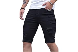 SOLY HUX Men's Distressed Jean Shorts Ripped Bermuda Denims Casual Fitted Streetwear