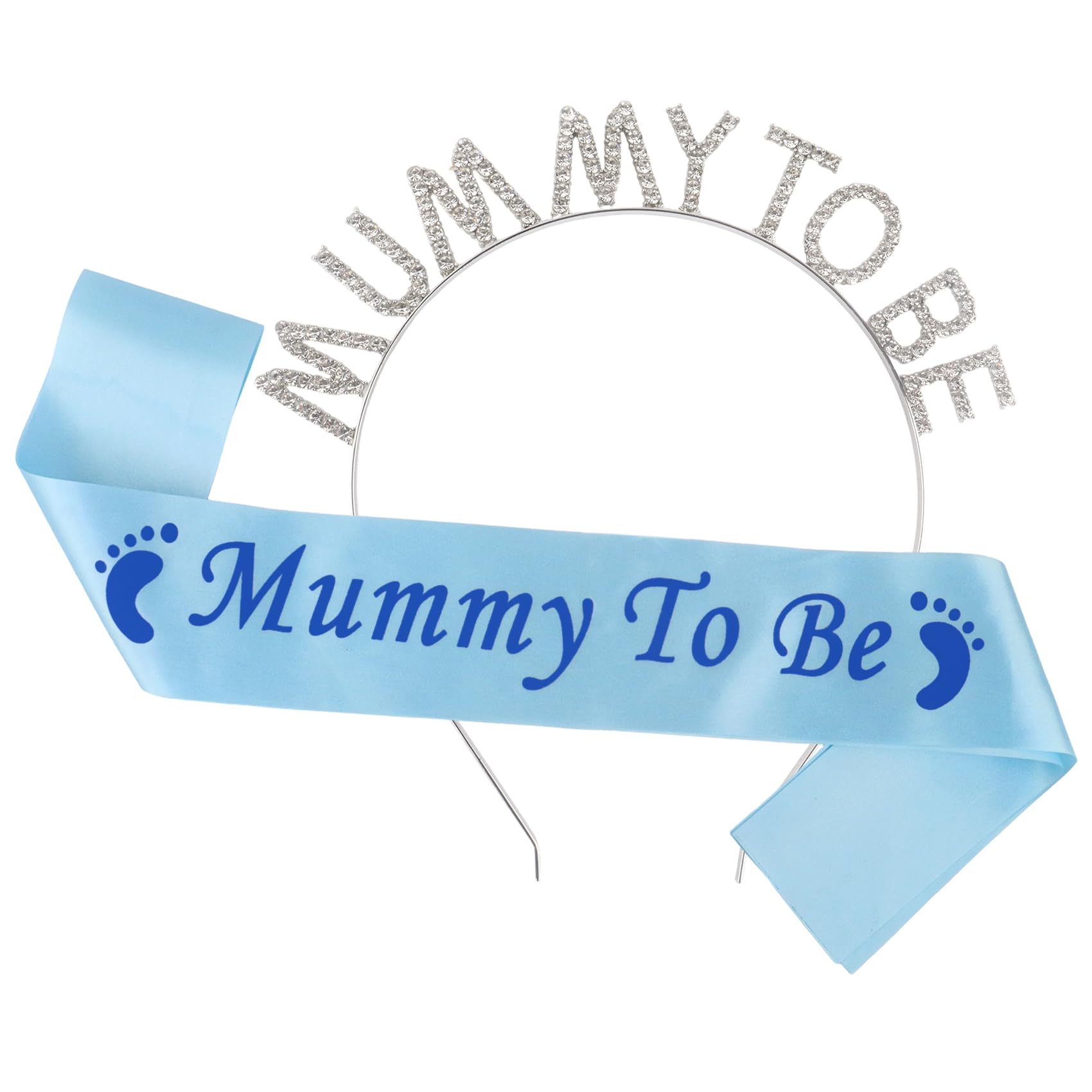 Qaziuy Mummy to Be Sash Rhinestone Mum To Be Crown Headband Blue Baby Shower Decorations Mummy to Be Sash Blue for Baby Shower Party Favour Gifts