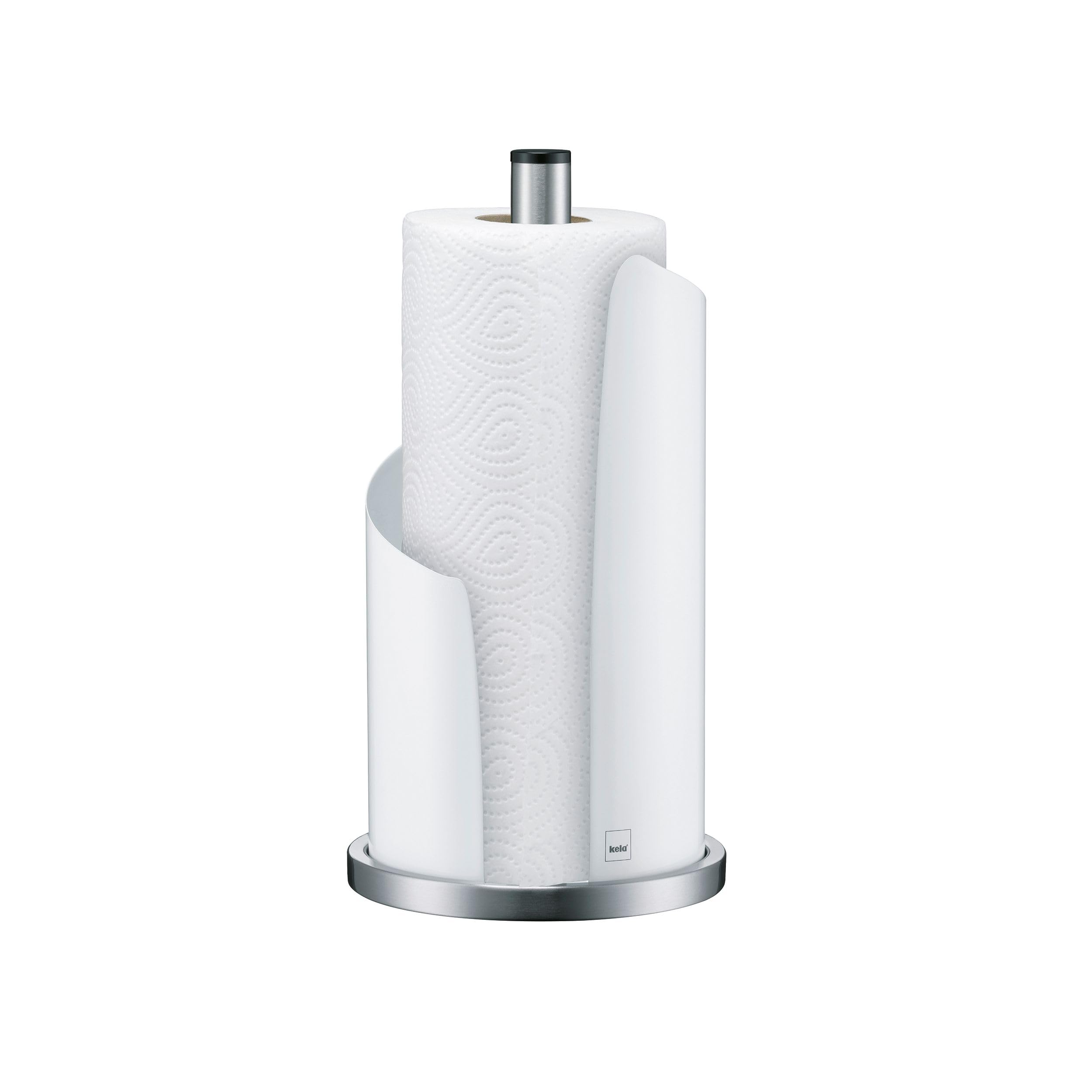 kela kitchen roll holder, upright, for thick rolls, kitchen roll holder 33.5 cm high, STELLA, white stainless steel