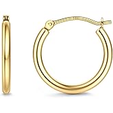 Jstyle 14K Solid Gold Hoop Earrings Post, No Tarnish 14K Gold Filled Hoop Earrings Lightweight, Hypoallergenic Earring for Sensitive Ears 12/14/16/20/25mm Comfort Fit Hoops Ideal Gift for Women