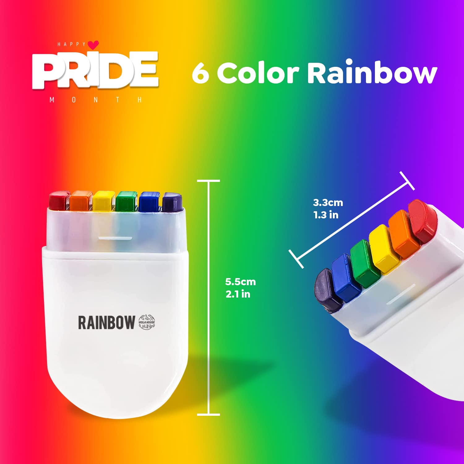 VIOLA HOUSE Rainbow Face Paint Gay Lesbian Pride Flag Color Face & Body Paint Stick mit Pride Broschen, Pocket Size Marches Events Festival.
