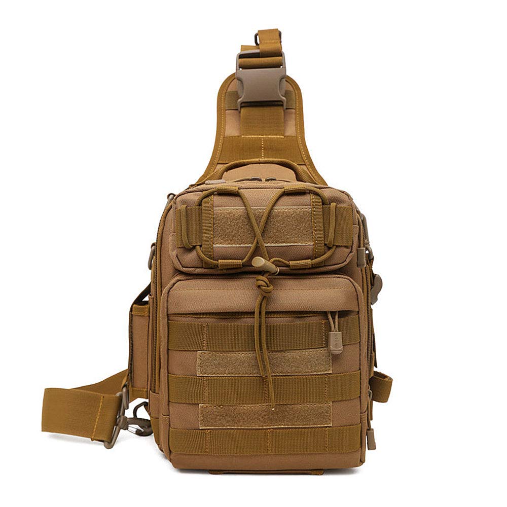 HUNTVP Sling Bag Pack Small Molle One Strap Daypack Shoulder Bag for Camping Hiking Cycling Outdoors (Brown)