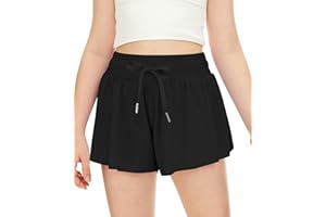 QooNoo Girls Butterfly Shorts with Pocket Flowy Athletic Shorts High Waist Preppy Running Shorts for Kids Teen