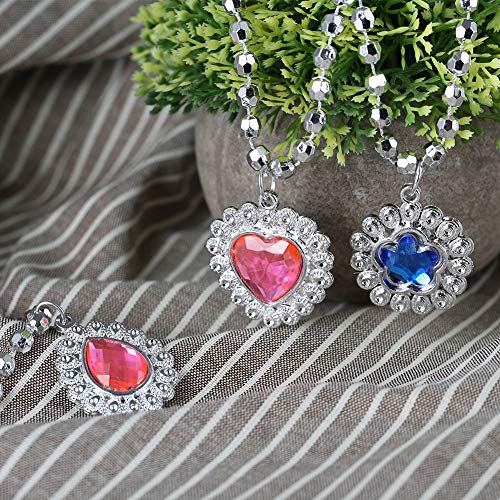 Fnova 28Pcs Little Girl Clip on Earrings and Kid Adjustable Rings in Box, Pretend Kids Jewelry Play Earrings and Dress Up Rings for Children, 3pcs Princess Necklace Jewelry Included for Free - Thumbnail 6