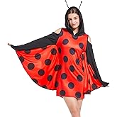 FUUNTATO Women Bee Costume With Hood And Antenna Attached Wings Halloween Ladybug Costume Dress For Women