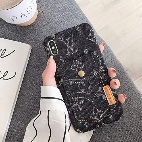 iPhone Xs Max Case, Denim Monogram Luxury Designer Wallet Case with Card Holder Protective Case for iPhone Xs Max