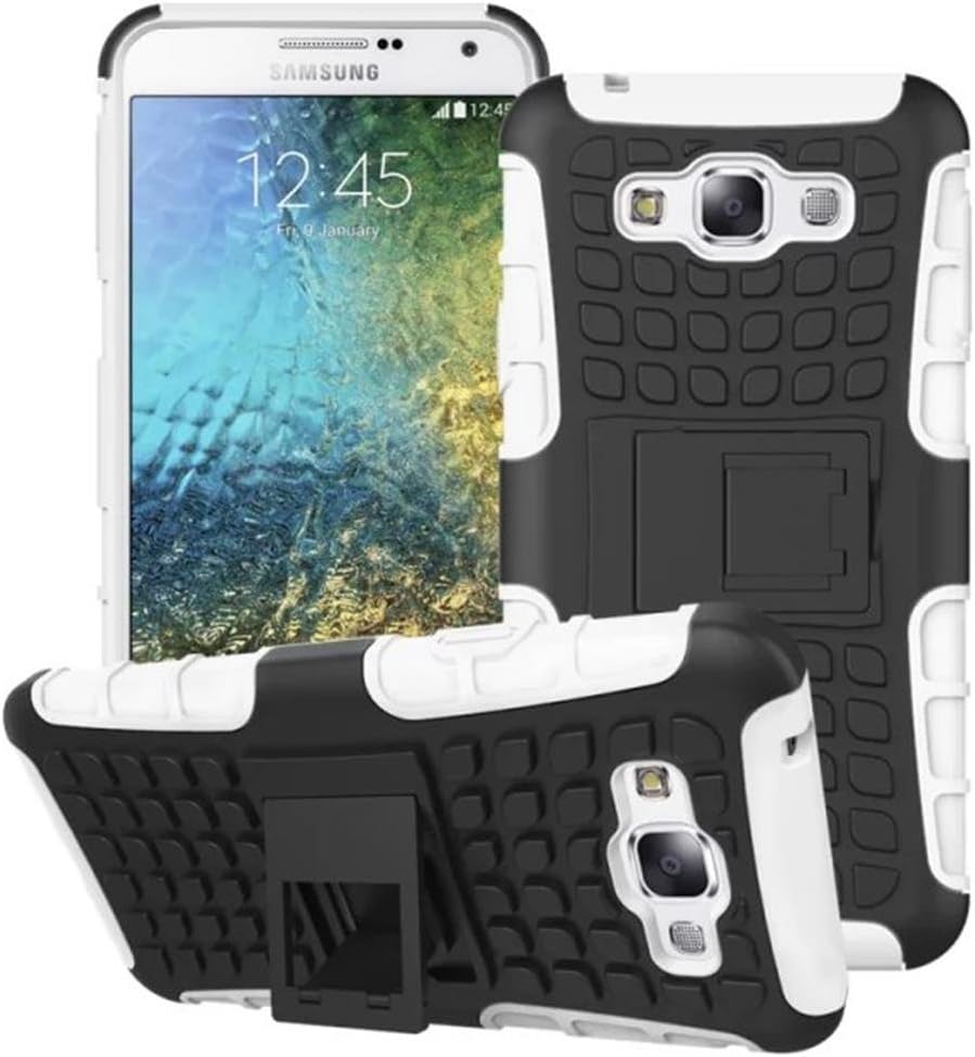 Galaxy E7 Case, KRYSTALH Armor Tough Dual Layer 2 In 1 Rugged Hybrid Hard/Soft High Impact Protective Case with Black Built In Kickstand for Samsung Galaxy E7(White E7 Cover)