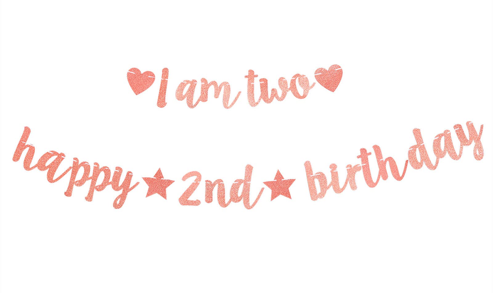 Bng-Bng 2nd Birthday Banner - Rose Gold Glitter Happy Birthday Bunting for Girls, Two Years Party Decorations