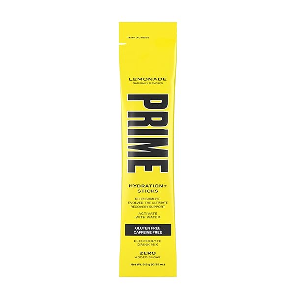 PRIME HYDRATION+ STICKS LEMONADE | HYDRATION POWDER SINGLE SERVE STICKS | ELECTROLYTE POWDER ON THE GO | LOW SUGAR | CAFFEINE-FREE | VEGAN | 6 STICKS
