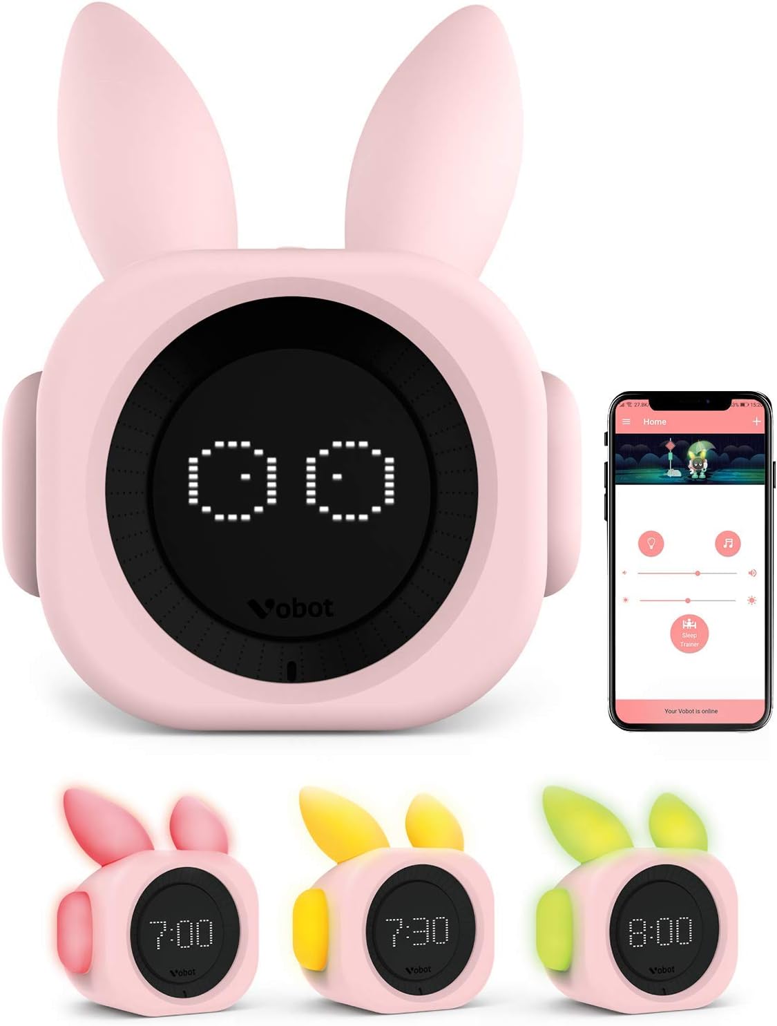 Amazon Com Vobot Bunny Toddlers Smart Sleep Trainer With Alexa Kids Wake Up Alarm Clock Sleep Sounds Machine And Children S Night Light Customizable Sleep Training By App Home Audio Theater