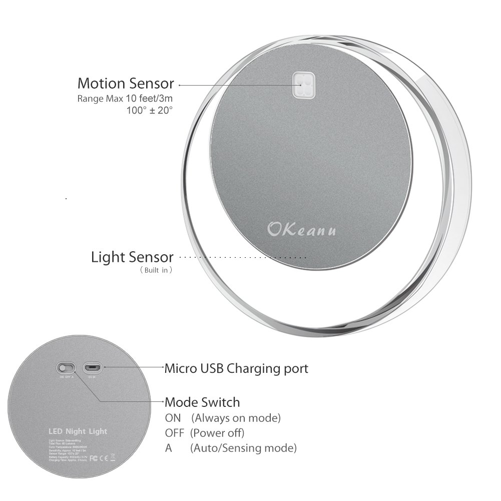 Motion Sensor Cabinet Led Light, Okeanu 3 Modes 14 LED Rechargeable Motion Sensor LED Night Light with USB Cable Auto On/Off, Cordless Wall Lights, Step Lights for Closet, Stairs, Bedroom (Yellow)
