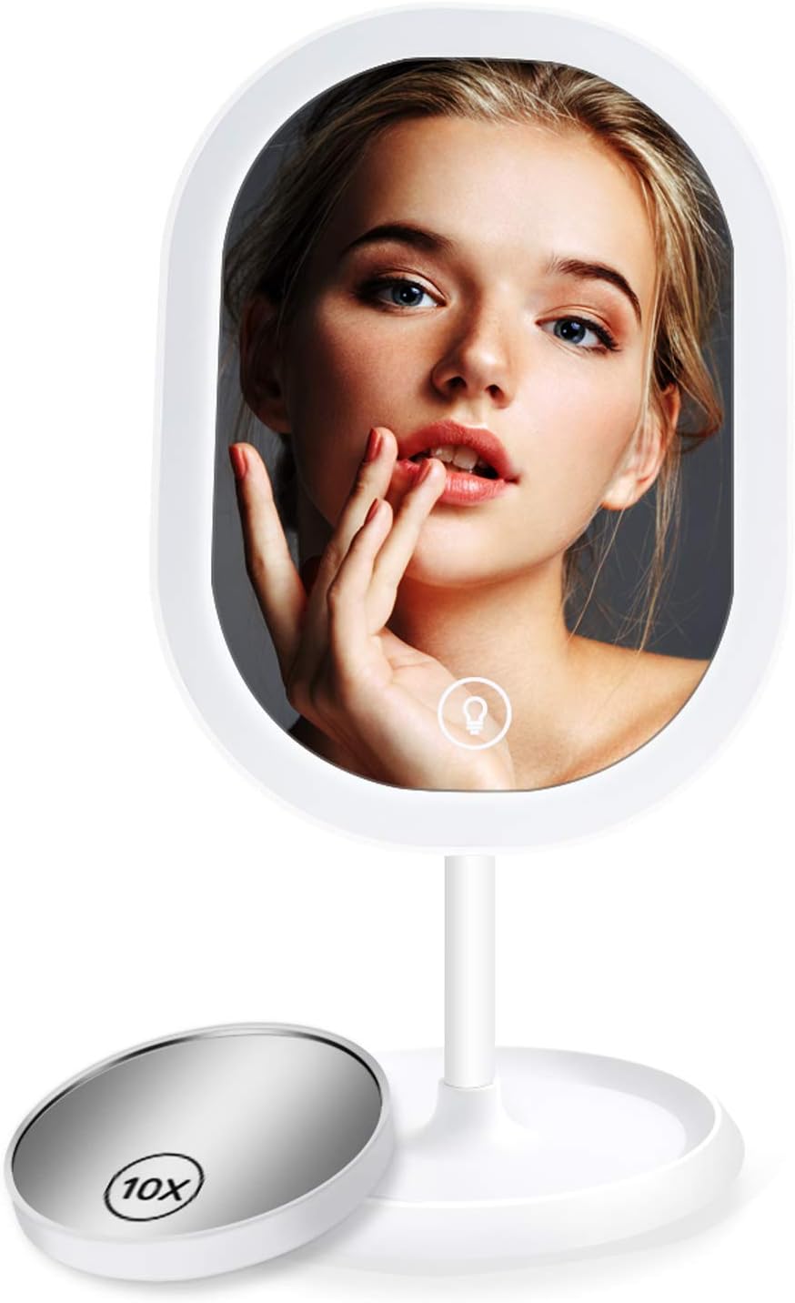 LED Lighted Makeup Mirror with 10X Magnifying Mirror,Rechargeable Tabletop Vanity Mirror with Lights , Touch Screen & Brightness Adjustable
