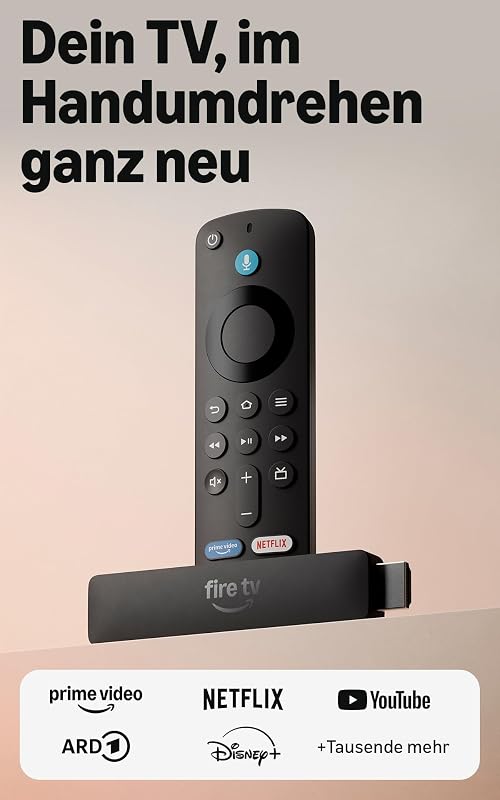 Fire TV Stick HD (neueste Generation), Free- und Live-TV-Inhalte, Alexa-Sprachfernbedienung, wird über den Fernseher mit Strom versorgt, mühelose Einrichtung, finde Serien schneller mit Alexa+