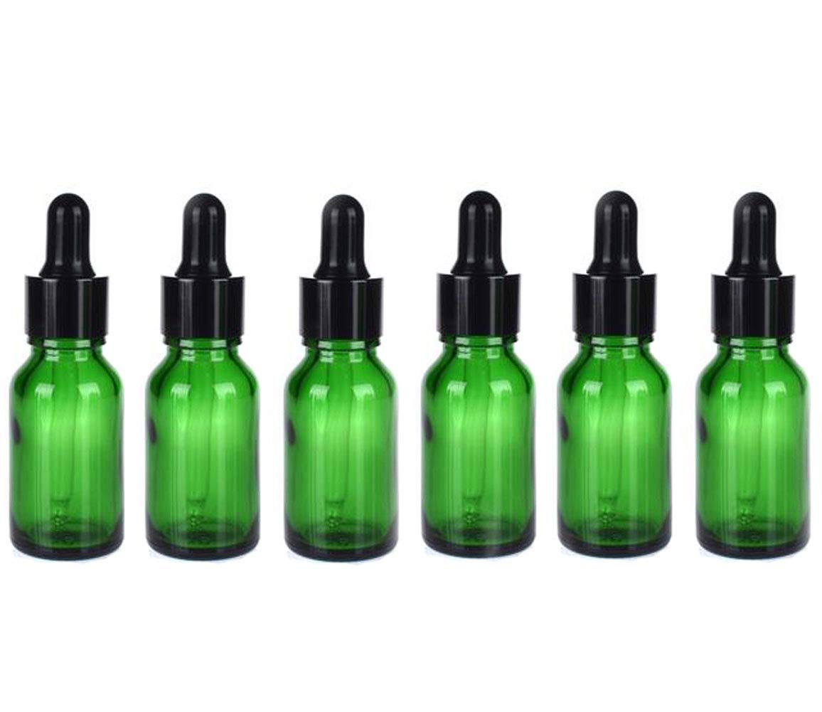 VASANA 6Pcs 15 ml Green Glass Round Dropper Bottles With Glass Eye Droppers Empty Refillable Essential Oil Perfume Aromatherapy Vial Pot Liquid Containers Jars
