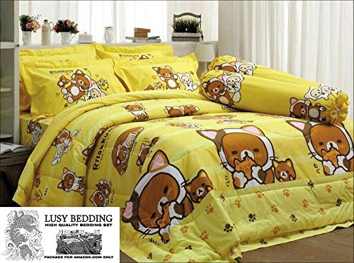 Rilakkuma Official Licensed Bed Sheet Set, Fitted Bed Sheet, Pillow Case, Bolster Case (Not Included Comforter) RK007 Set A (TWIN 42"X78") with "Lusy Bedding" Label