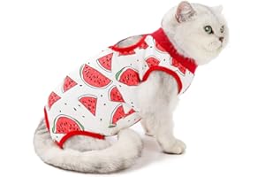 KITIPCOO Professional Surgery Recovery Suit for Cats Paste Cotton Breathable Surgery Suits for Abdominal Wounds and Skin Diseases for Cats Dogs, After Surgery Wear Suit (L (8.5-11 lbs), Watermelon)