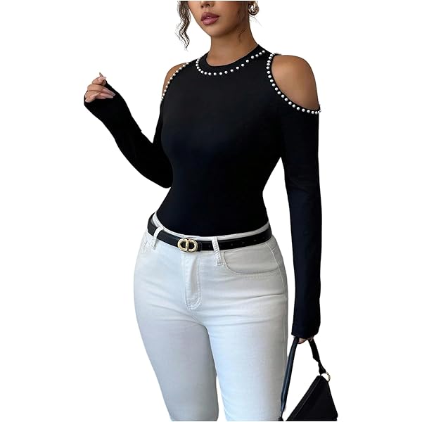 SOLY HUX Women's Cut Out T Shirt Cold Shoulder Long Sleeve Tee