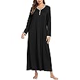 Ekouaer Women's Long Sleeve Nightgown Full Length Sleepwear Long Sleepshirts Henley Sleep Dress S-4XL