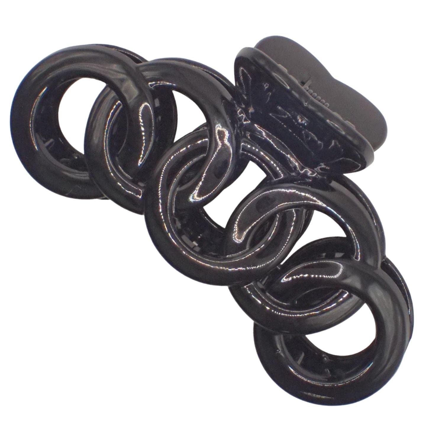 Topkids Accessories 9cm Black or Brown Tort Hair Claw Clip, Detailed Hair Claw for Women & Girls, Thick Hair Claw, Hair Clips Women Claw Clips, Clamps & Claws for Thick Hair (Black Linked Circles)