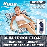 Aqua Deluxe Monterey Hammock, 4-in-1 Multi-Purpose Inflatable Pool Float, Removable Pillows, Premium Fabric, Stow-n-Go Tote Bag, Antigua Blue