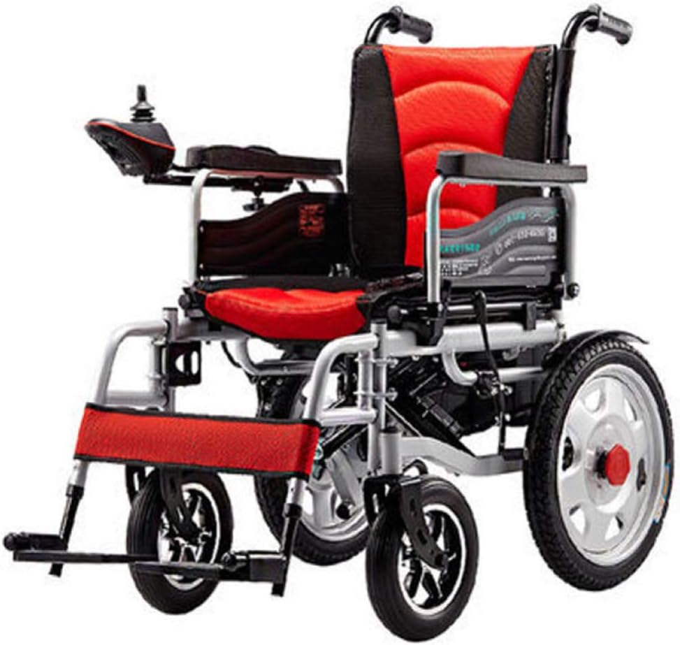 MENUDOWN Electric Wheelchair,Electric Folding Wheelchair Lightweight Full Intelligent Powerchair Super Endurance Safer Elderly Wheelchair,Red