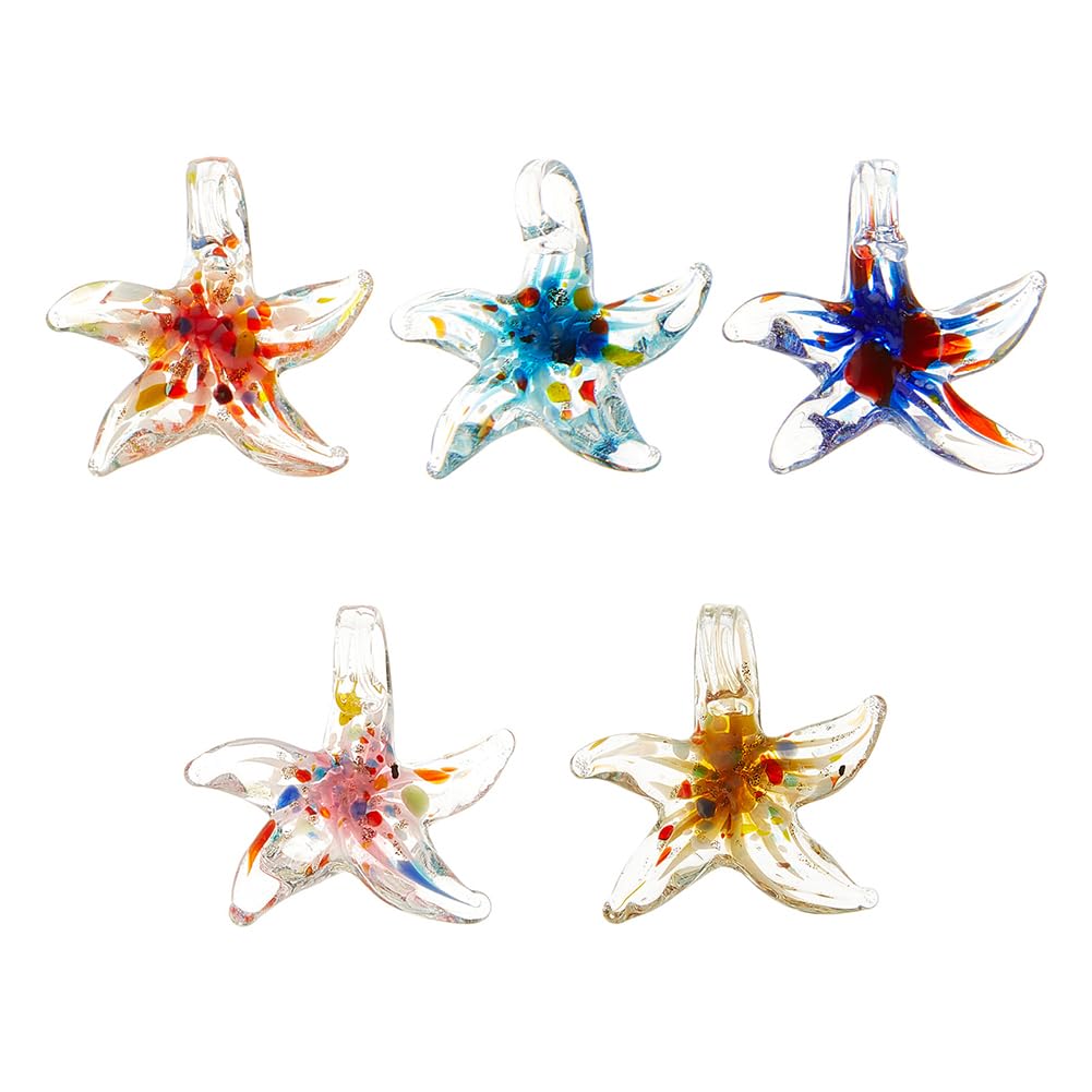SUNNYCLUE 1 Box 5Pcs Lampwork Charms Handmade Glass Lampwork Charm Large Big Starfish Charms Sea Ocean Animal Colorful Summer Charms for Jewelry Making Charm Necklace DIY Craft Ornament Home Decor