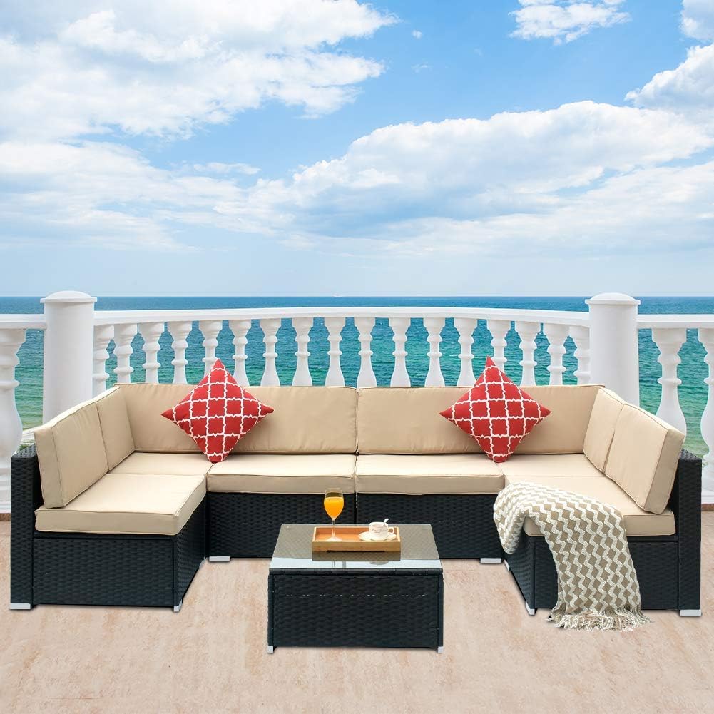 DKLGG 7 Pieces Patio Furniture, Outdoor Rattan Conversation Set, Blue : Garden & Outdoor