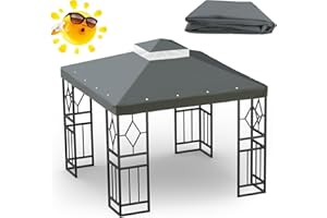 Pelnuies 10x10 Canopy Replacement Top, Double Tiered Grill Gazebo Cover with Gauze Net, Sun and Rainproof Canopy Top Cover for Yard, Patio and Garden(Gray)