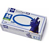 Medline SensiCare Silk Nitrile Exam Gloves, Disposable Gloves with Smartguard Film, Medium, Blue (Pack of 250)