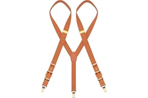 MENDENG Adjustable Suspenders for Men Bronze Metal Clips Braces with Leather