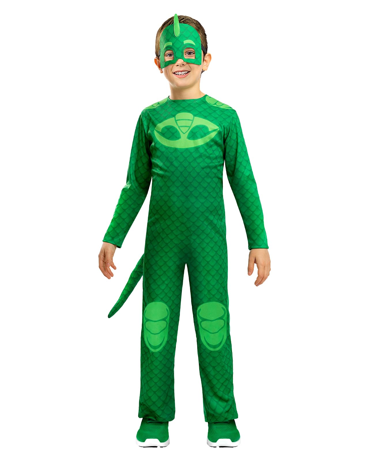 Funidelia PJ Masks Gekko Costumes for boy, Official License, Size 7-9 years Cartoons, Catboy - Fancy dress for kids for parties, Carnival and Halloween