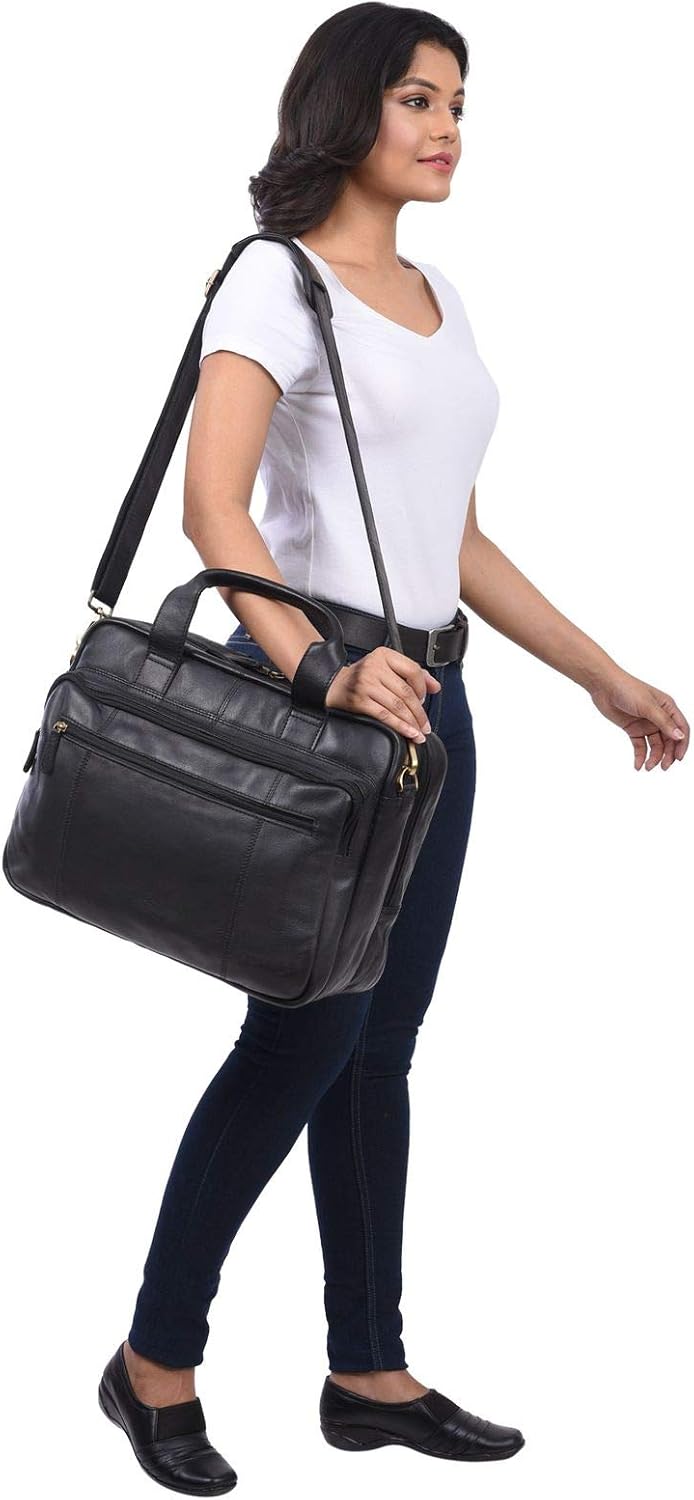 STILORD 'Experience' Teacher Leather Shoulder Bag for Men Women Vintage Business Briefcase Satchel for Laptop Attachable to Trolleys Genuine Leather - Image 3