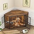 ROOMTEC 53 inch Furniture Dog Crate Corner, Dog Kennel Corner Wooden End Table with Bowl, Indoor Pet Crates Corner Side Table for Dogs, Wide Top Perfect for Limited Room