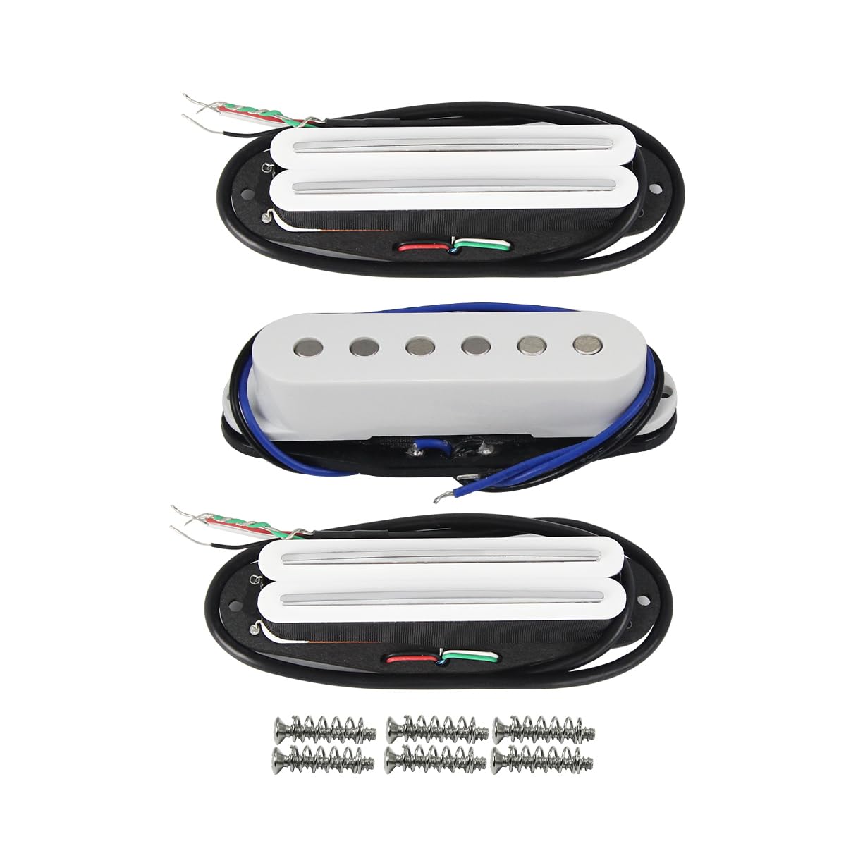 FLEOR Ceramic Hot Rail Single Coil Size Humbucker Pickups and Single Coil Pickup Set for ST Style Electric Guitar, White