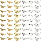 SUNNYCLUE 1 Box 150Pcs 6 Styles Bird Shaped Beads Small Metal Bird Beads Bulk Antique Gold Silver Tibetan Alloy Animal Loose Spacers for Jewelry Making DIY Crafts Supplies Bracelet Necklace Earrings