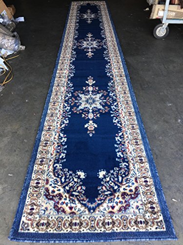 Traditional Persian Area Rug Dark Navy Blue Design 510 (31 inch X 15 feet 8 inch)