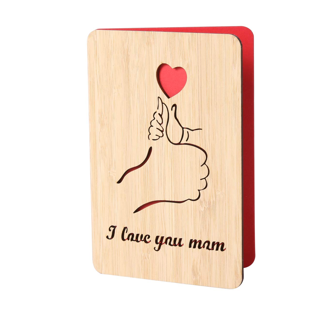 I Love You Mom Wooden Card,Handmade Bamboo Mummy Birthday/Valentines/Mother's Day Cards Mum from Daughter Son,Mothers Day Gifts for Mum Grandma Wife