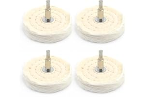 VIKKSAER 4Pcs Cotton Buffing Wheel 3 Inch w/ 1/4 Inch Handle, Buffing Pad Polishing Wheel Kits Buffing Polishing Pad Wheel Co