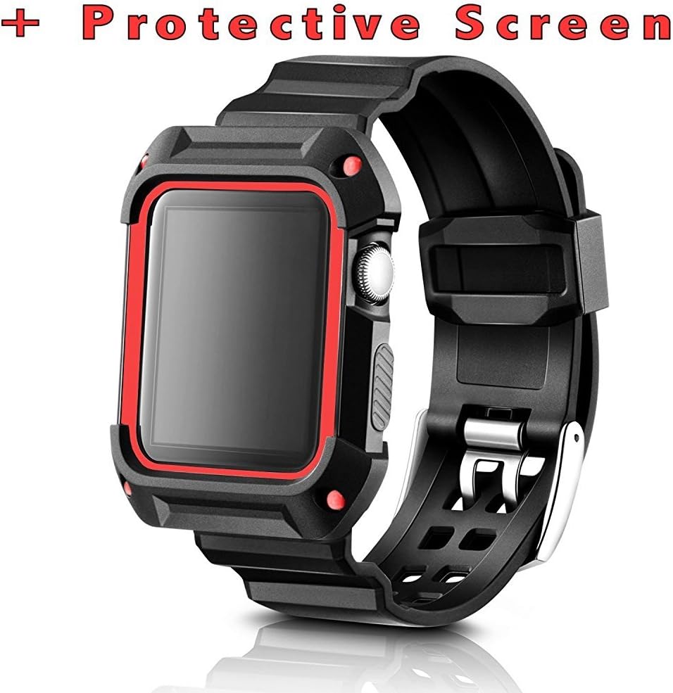 Apple Watch Band 42mm Case Black Red. Sport Accessories for men and women. Durable Protective Case save your Apple Watch Black / Silver 42mm. Apple watch band 42mm Case Black Red for Series 1/2/3