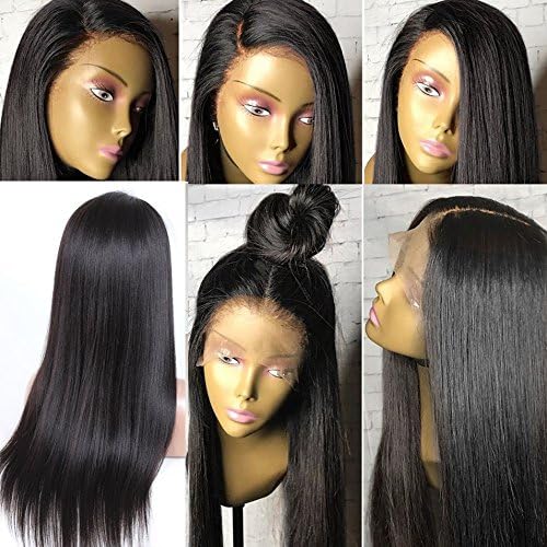 Human Hair Wigs 150% Density Full Lace Wig Brazilian Virgin Human Hair Gluless Full Lace Wigs Silky Straight Human Hair Wig 18" Natual Black Color Smaal Cap