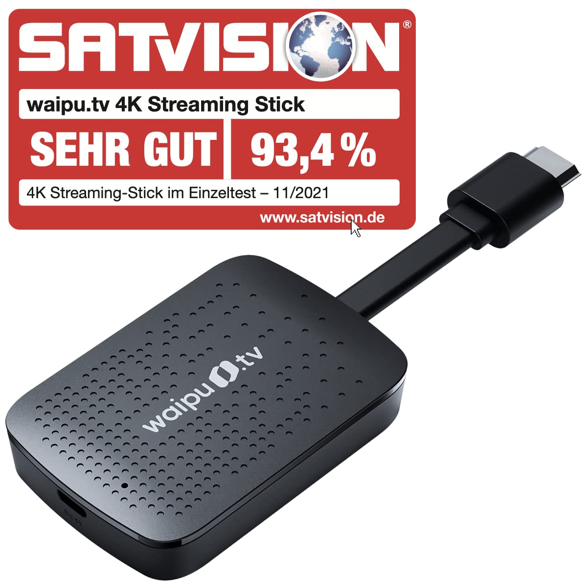 waipu.tv 4K Stick (1. Generation) | Inkl. Fernbedienung mit Schnellwahltasten | Fernsehen über WLAN | HDMI | 4K | HDR | Dolby Atmos | Voucher für 3 Monate 300 TV-Sender & 40.000 Filme & Serien 3
