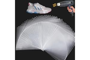 AOUKAR Shrink Wrap Bags, 100Pcs 10x14 Inch Clear PVC Heat Shrink Wrap for Shoes, Soap, Book, Bath Bombs, Film DVD/CD, Candles, Jars and Homemade DIY Projects