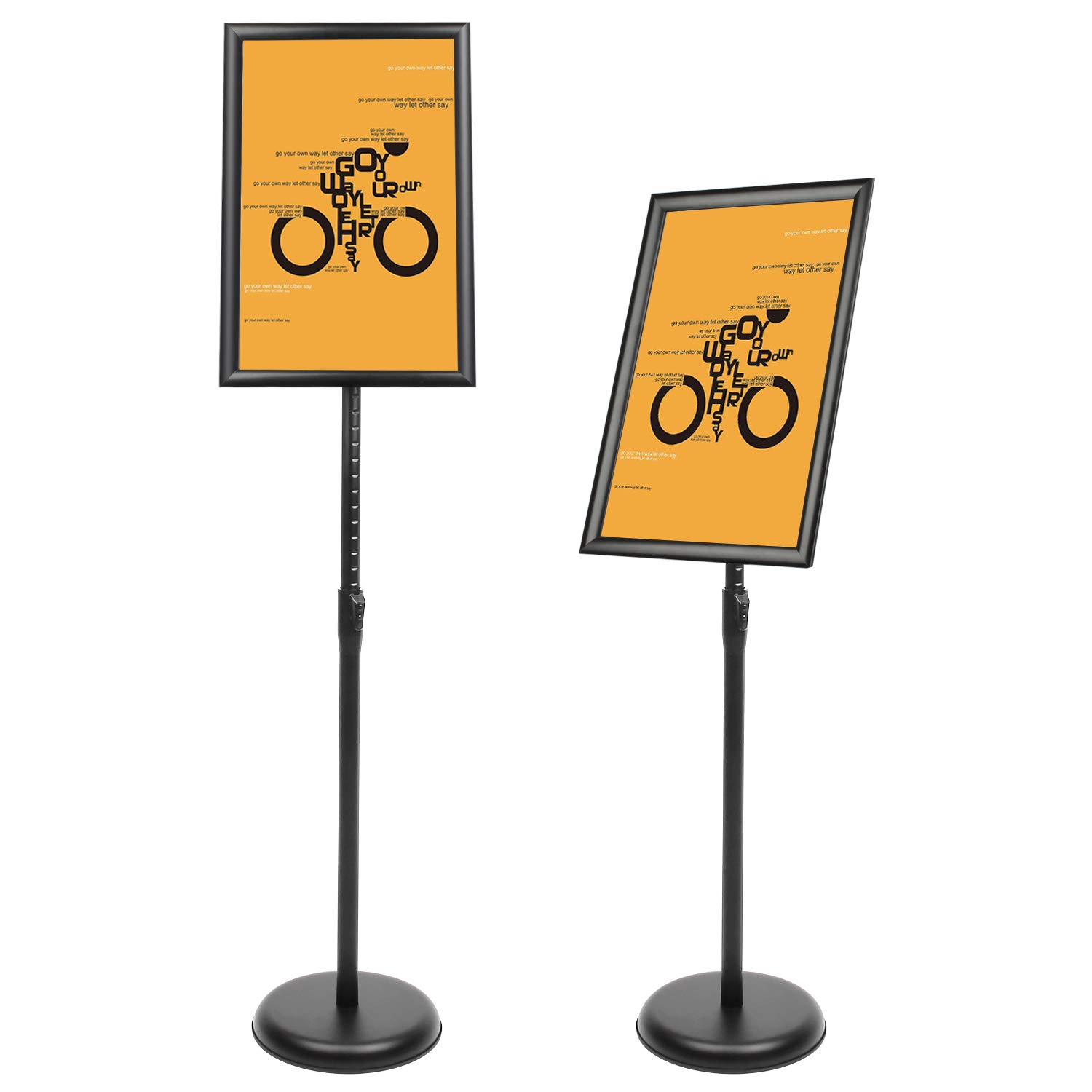 DISPLAYSWORKER Adjustable Poster Sign Stand 11 x 17,Floor-Standing Sign Holder with Heavy Duty Pedestal,Aluminum Snap-Open Frame, Vertical and Horizontal View Sign Displayed, Black (11 x 17)