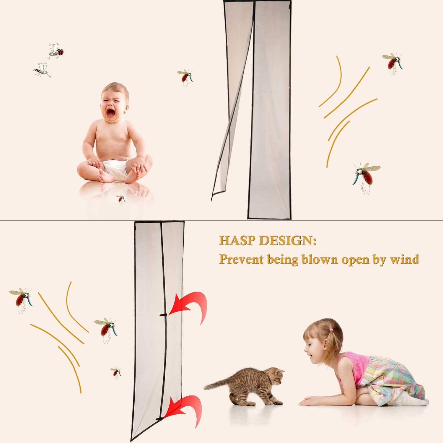 MAGZO Screen Door Magnets 36 x 80, Durable Fiberglass Door Mesh with Full Frame Hook&Loop for Sliding Door Fits Door Size up to 36"x80" Max-Black - - 