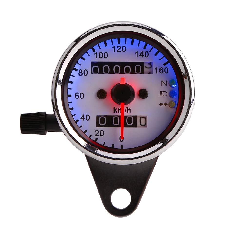 Photo 1 of KIMISS Universal Motorcycle Speedometer, 12V LED Motorcycle Odometer Speedometer Gauge Dual Digital Display KM/H(Silver)