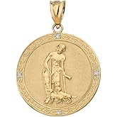 14k Yellow Gold Saint Lazarus Pray For Us Medallion Diamond Pendant (1")