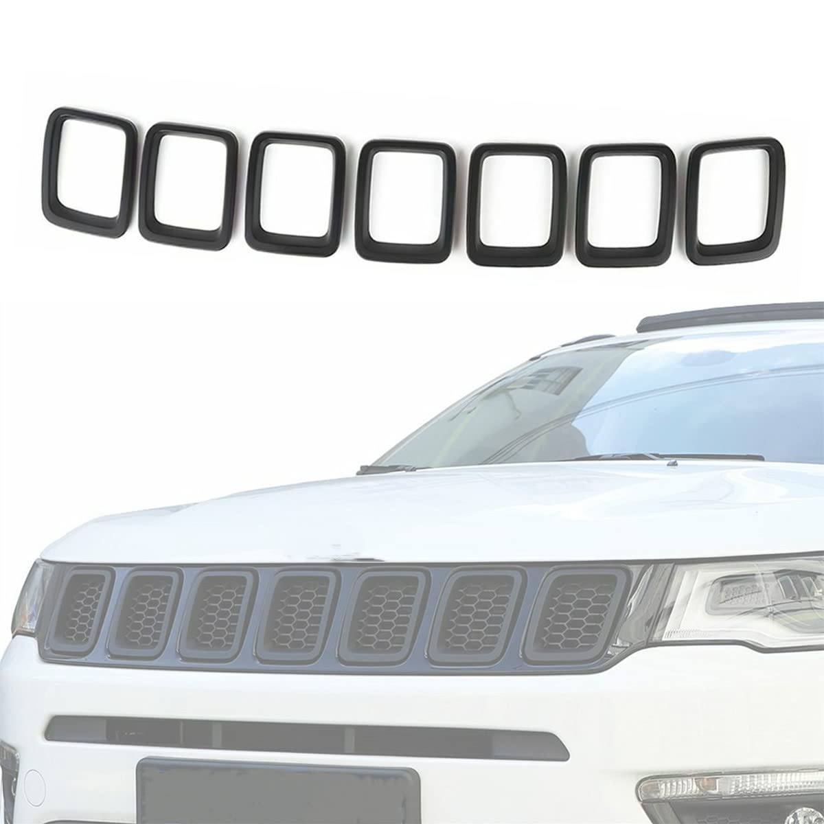 Photo 1 of Mactoom Grille Inserts Grill Cover Compatible with Jeep Compass 2017-2021 Front Grill Cover Rings Frame Trims Kit 7PC (Matte Black)
