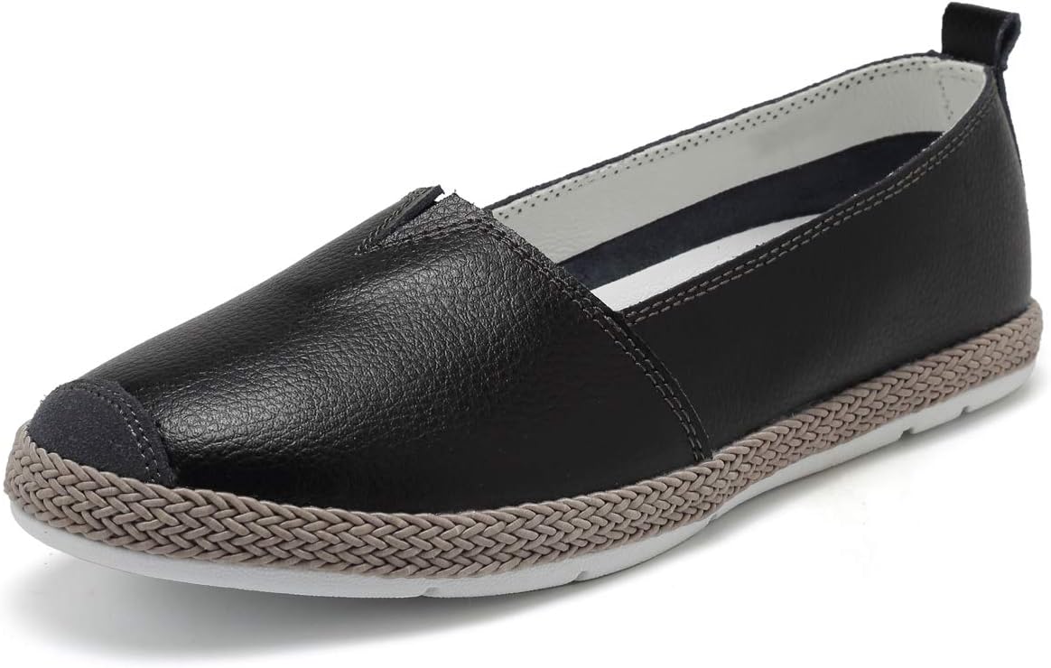 KEESKY Shoes for Women Flats Comfortable Black Loafers Leather Boat Shoes for Women Size 6.5