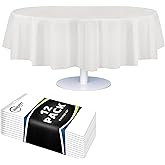 Grandipity Brand Round White Plastic 84" Disposable Tablecloth (12 Pack), Party & Event Decorative Cover